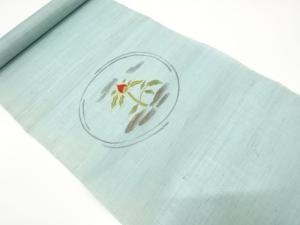 アンティーク　本麻　花模様刺繍　名古屋帯地反物